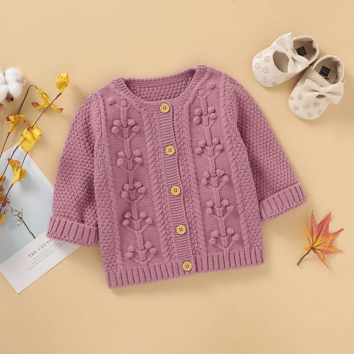 FOCUSNORM 0-24M Del bambino di Inverno Delle Ragazze del Cappotto del Maglione di Maglia Fiori di Stampa A Maniche Lunghe Monopetto Caldo Abiti