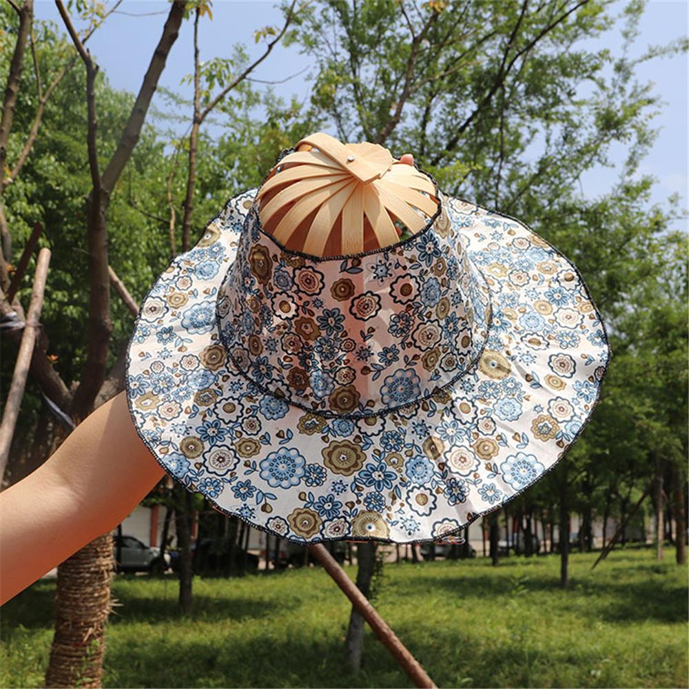 Gorros plegables con estampado Floral para mujer y niña, sombrero de bambú plegable, para el Sol, para viaje: A