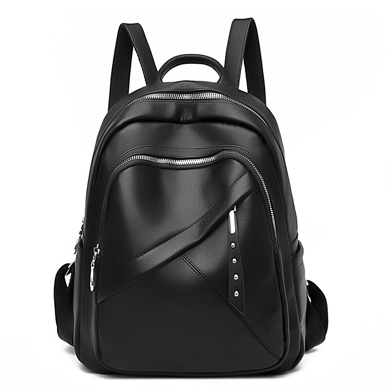 Preppy Stijl Pure Kleur Rugzak Voor Vrouwen Waterdichte Pu Lederen Grote Packbag Vrouwelijke Elegante Trendy Bagpack Sac A Main: black-07