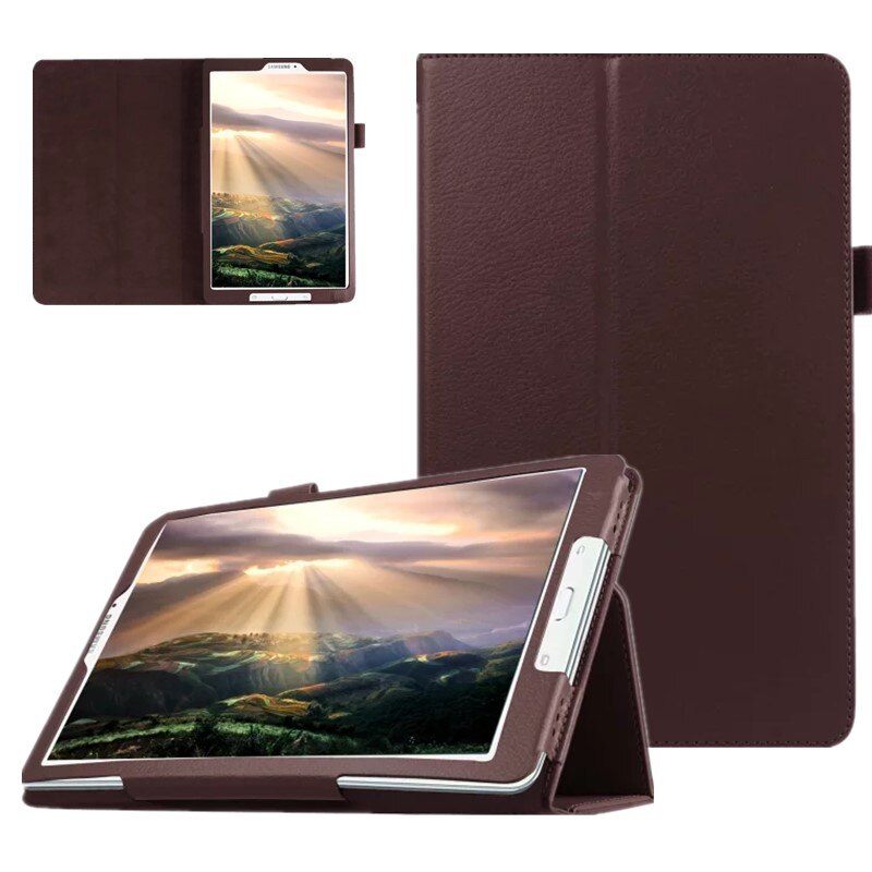 Etui na Tablet do Samsung Galaxy Tab A 10.1 2016 T580 T585 SM-T580 pokrywa Lichee styl skórzany składany stojak odwróć Tab A + film: brown
