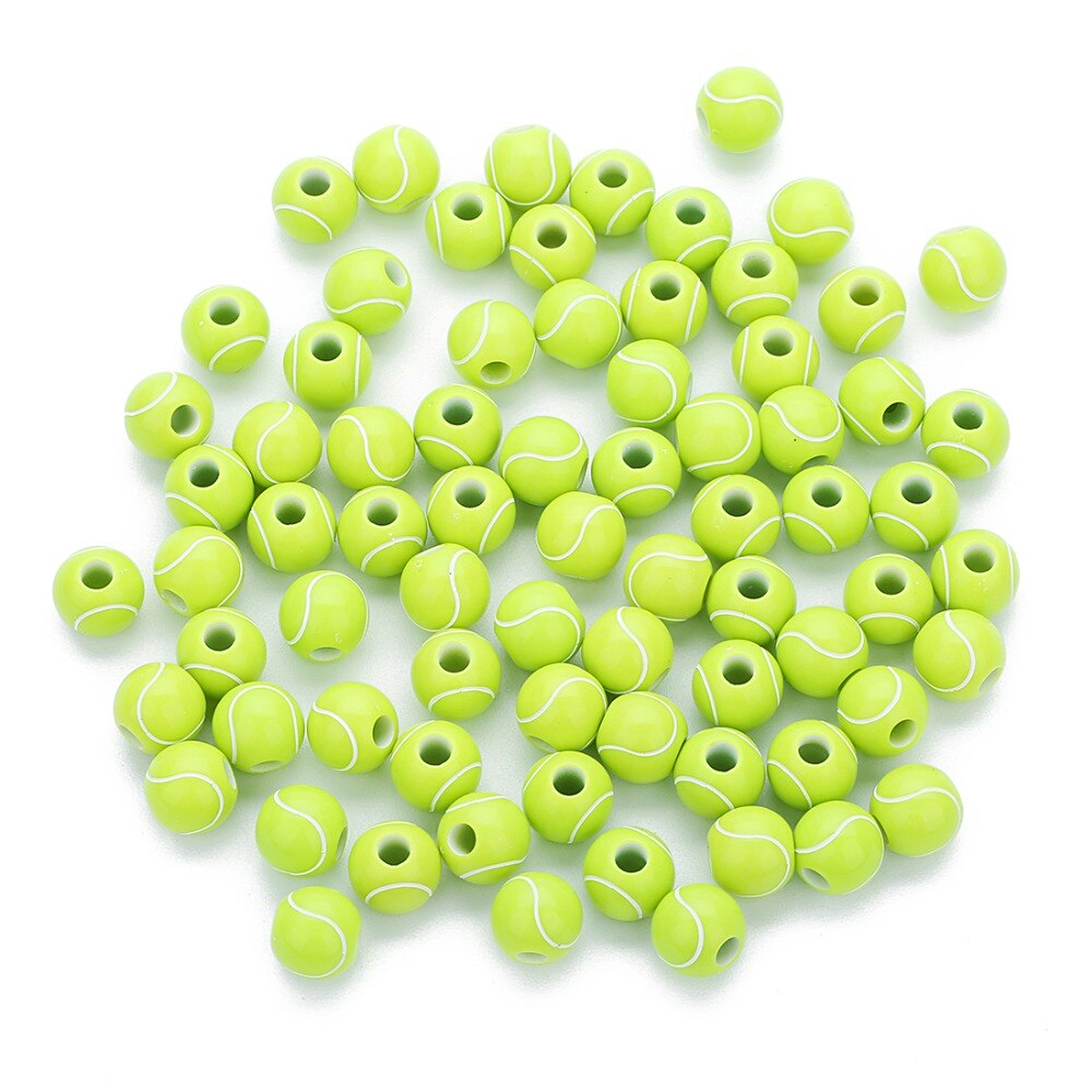 Sporty 50pcs 12mm Green Acrylic Beads Tennis Ball Spacer Beads With 4mm Hole for DIY Bracelets Jewelry Making