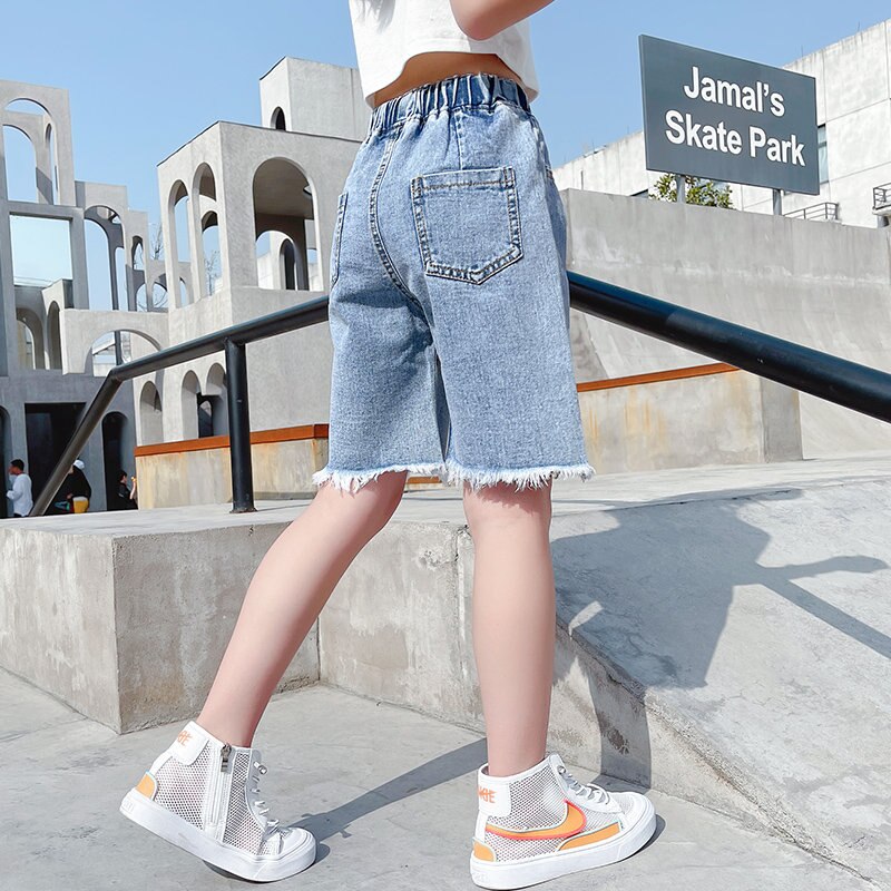 Pantaloncini di jeans per ragazze bottone a colori pantaloncini strappati estivi abbigliamento per bambini pantaloncini per bambini distrutto per adolescente 5 6 7 8 9 10 11 14 anni