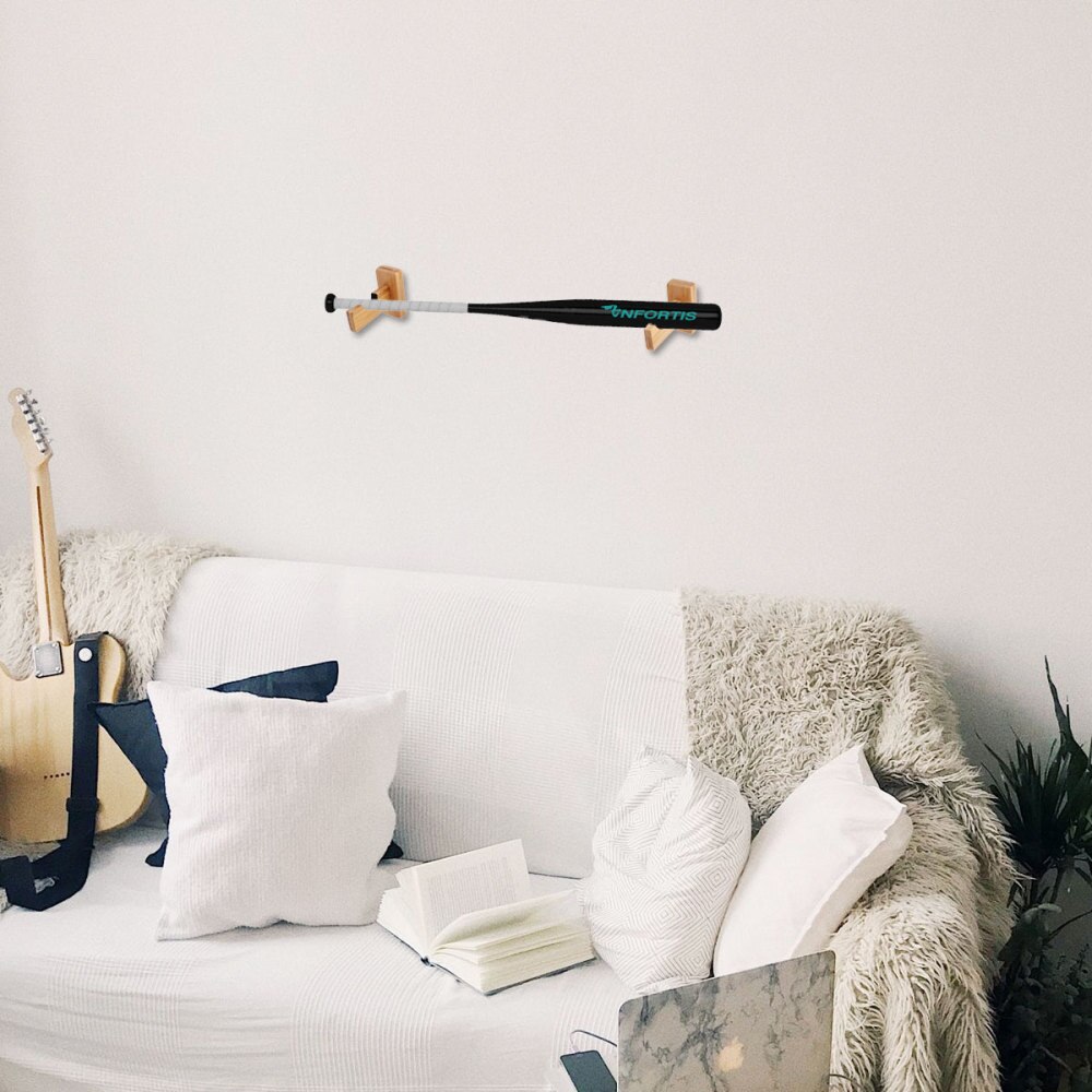 Baseball Bat Display Rack Wall Mounted Bat Holder Bamboo Bat Display Case for Placing Baseball Bat Softball Bat Hockey Stick (Br