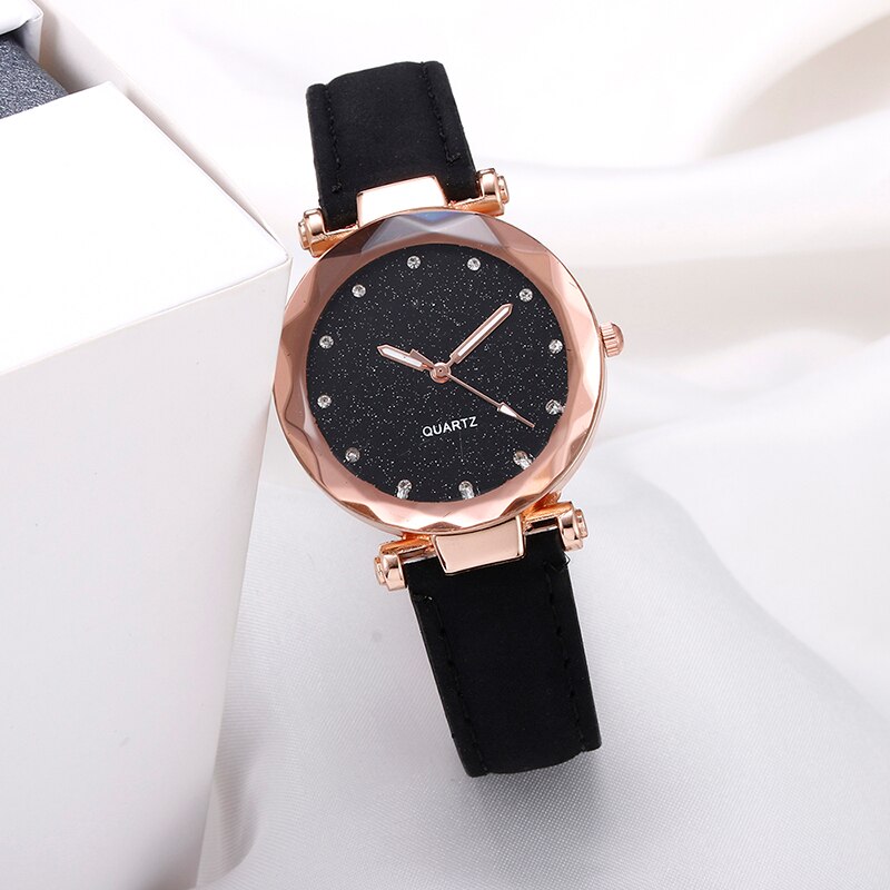 Montre Premium femme romantique ciel étoilé montre en cuir strass simple dames bracelet givré montre pailleté
