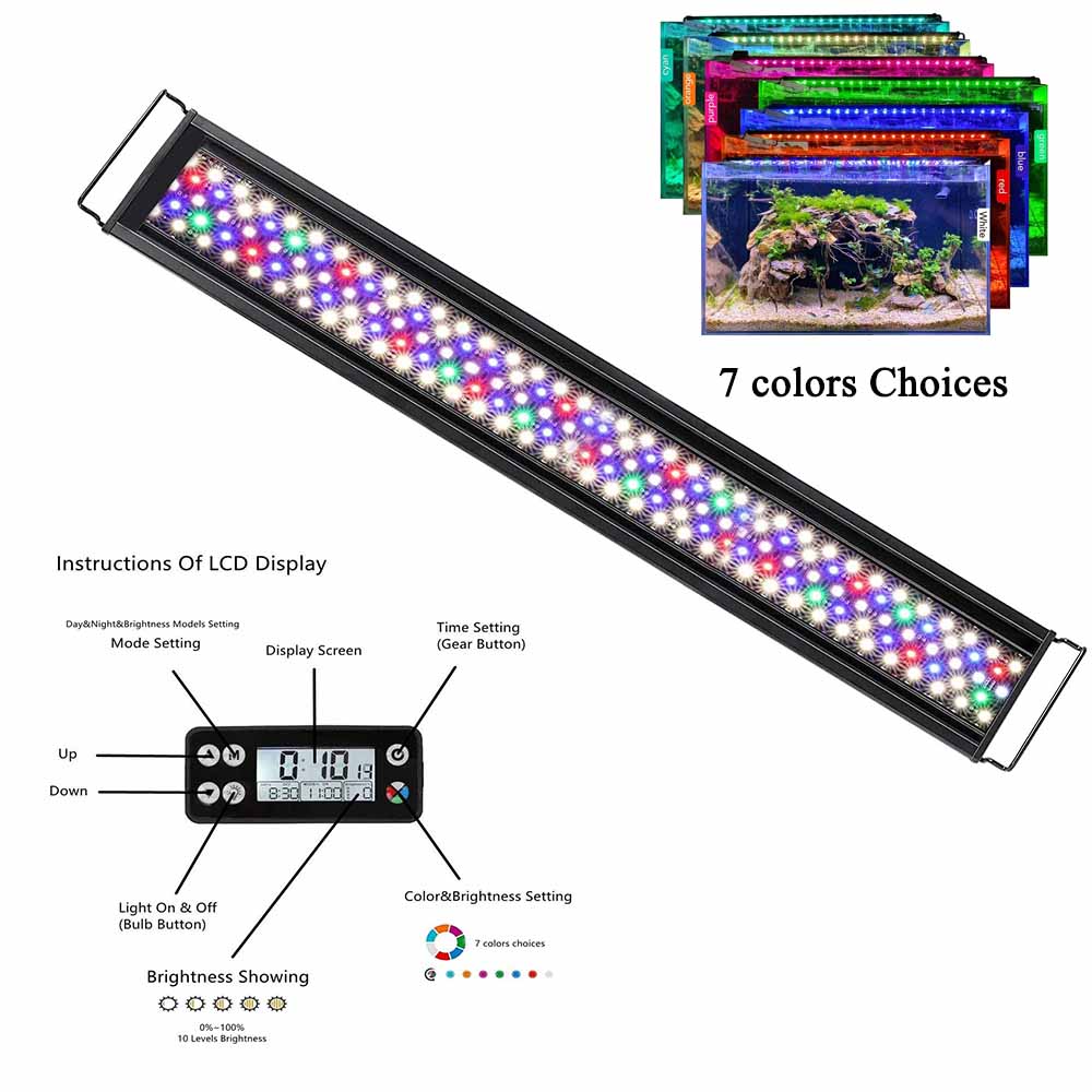 Fullgain-Luz Led marina para acuario, iluminación para crecimiento de plantas con Clip para pecera, impermeable, pantalla Lcd Wrgb