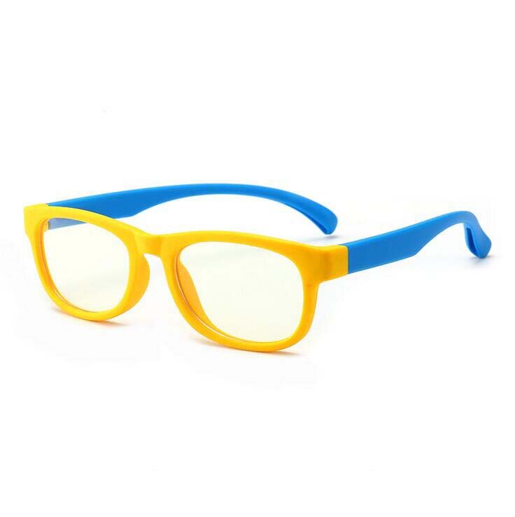 Dreng og pige anti-blå firkantet børn optiske briller silikone barn flad spejl briller stel briller: Gul ramme blå