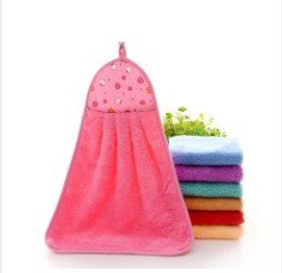 1 pièces petite serviette en peluche pépinière suspendus cuisine salle de bain épais chiffon doux essuyer serviette coton anti-huile-adhésif vaisselle lavage à séchage rapide: Pink