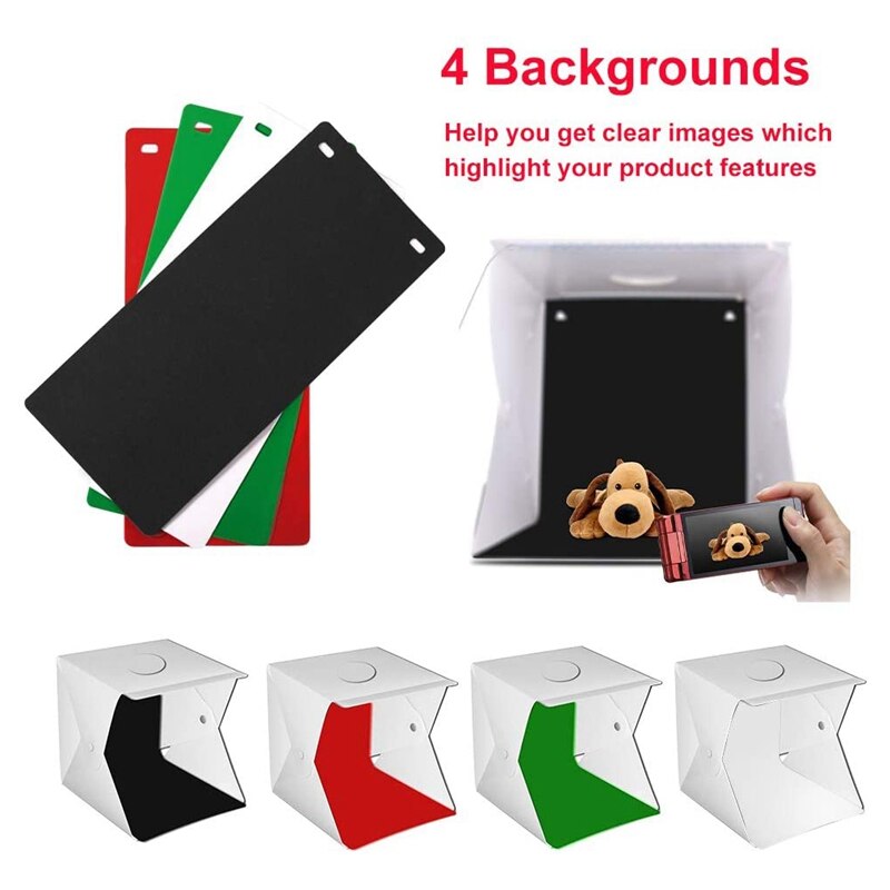 Mini Light Box Photography, Folding Portable Photo Shoot Tent Kit with Top Hole LED Strips Color Backdrop