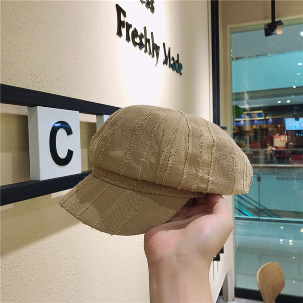 Japanse achthoekige hoed voor dames, lente- en herfstbaret voor dames, dunne zonnehoed voor dames: Khaki