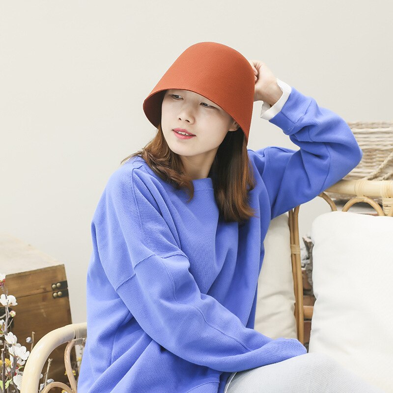 Hat Women Fisherman Hat Autumn And Winter Outdoor Wool Bucket Hat Japanese Solid Color Bell Shaped Cap Men Bucket Hat