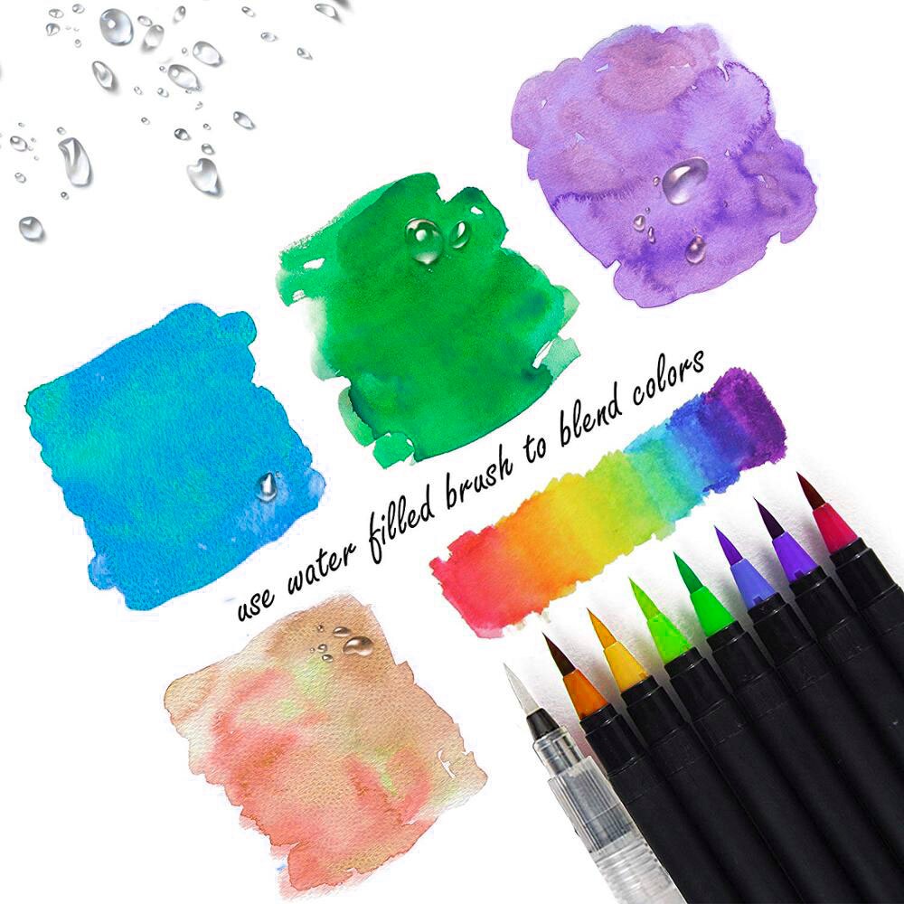 Artists Watercolour Brush Pens Set, 20-72 Vibrant Colours, Premium Real Soft Brush Tip Paint Markers Plus Water Blending Pen