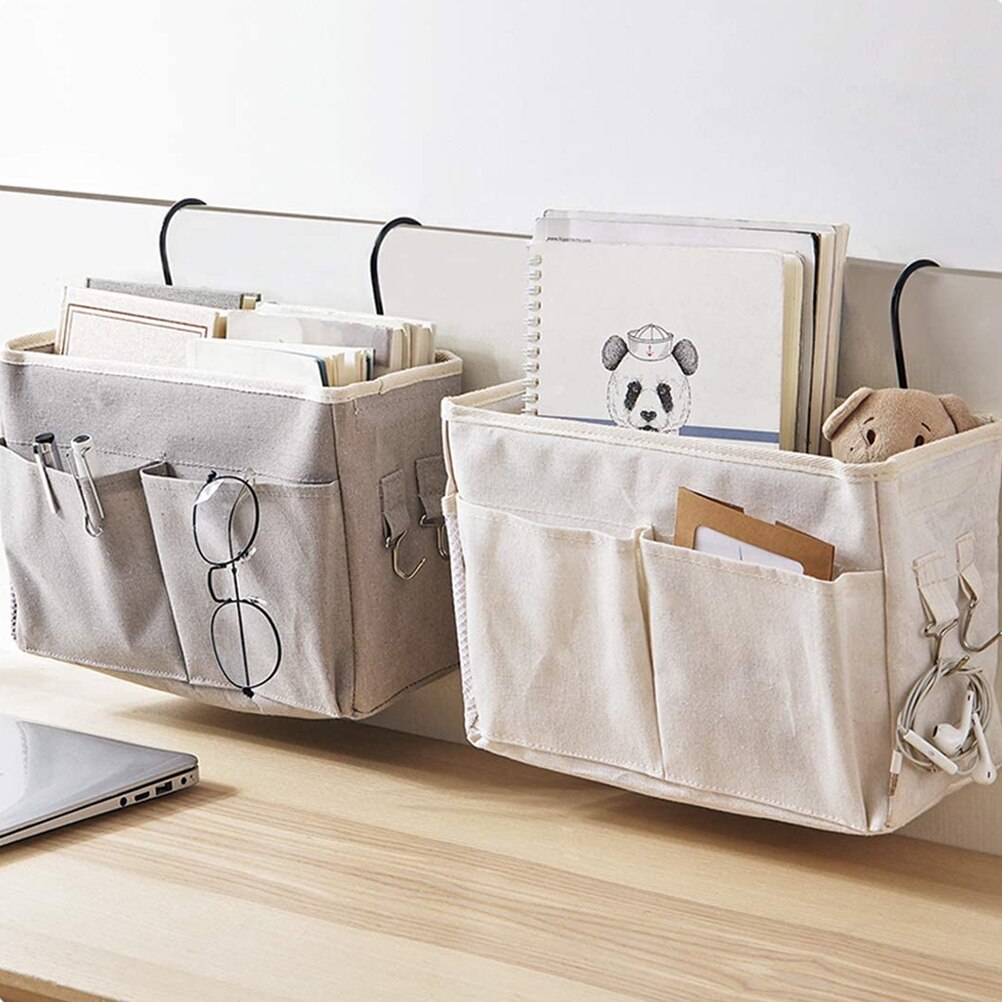 1 Pcs Bedside Hanging Storage Organizer Bedside Caddy With Metal Hooks Bunk Bed Storage Pocket For Books Phones Tablets