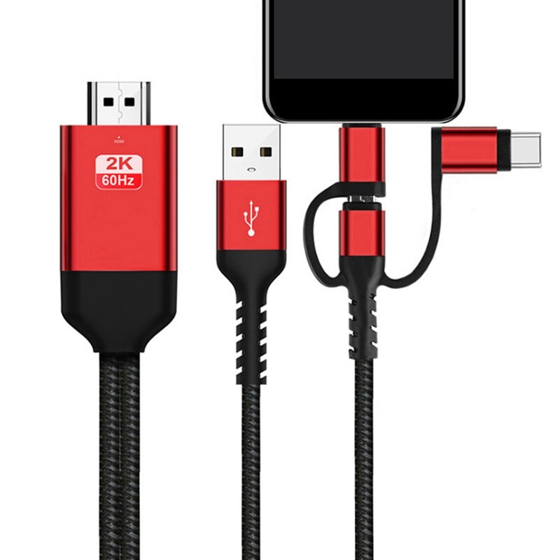 3 In 1 Micro-Usb Type-C Naar Hdmi Compatibele Adapter Kabel Hetzelfde Scherm Kabel Telefoon Naar Hdmi hetzelfde Scherm Kabel 2M