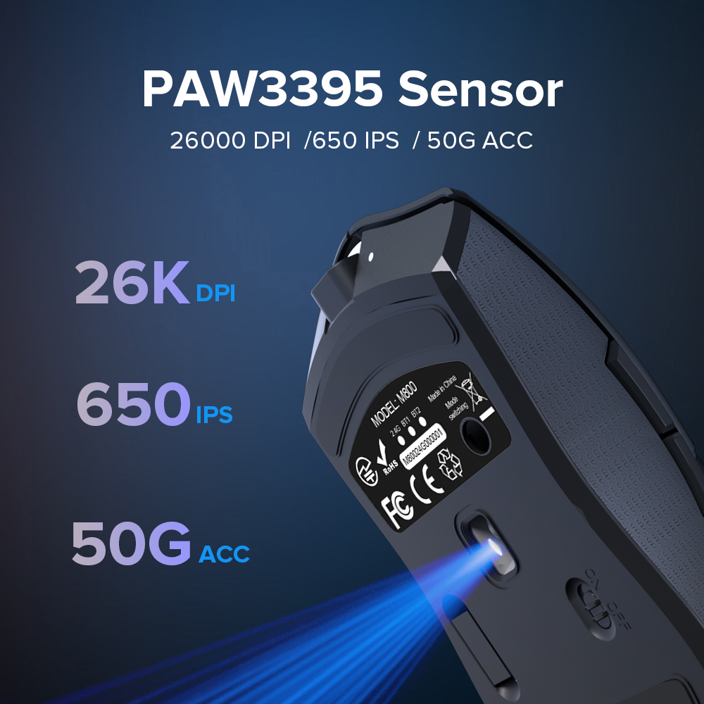 Delux M800 PAW3395 bezprzewodowa mysz do gier światło RGB 26000 DPI przewodowa programowalna ergonomiczna mysz z akumulatorem do komputera Laptop Gamer