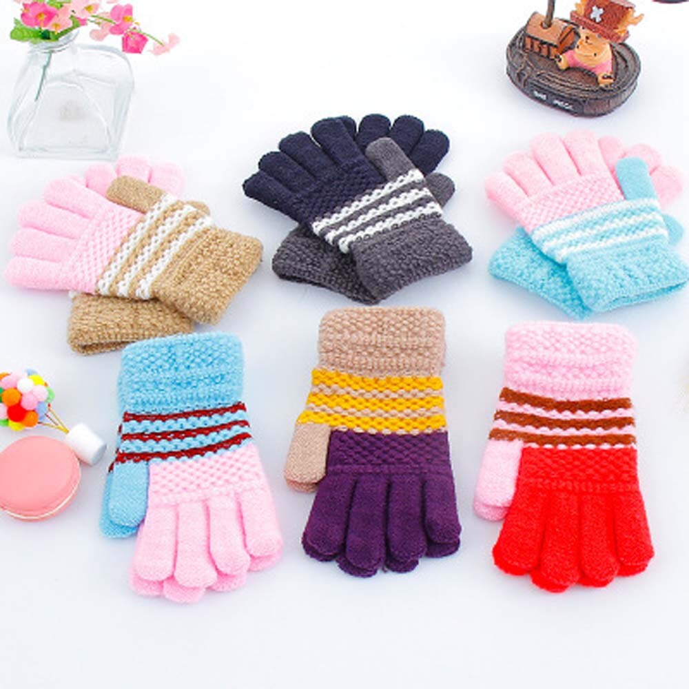 1 paio di Inverno Bambino Caldo Guanti Per Bambini Lavorato A Maglia di Stirata Guanti Bambini Guanti Unisex Guanti Pieni della Barretta Multicolore di Spessore Guanti