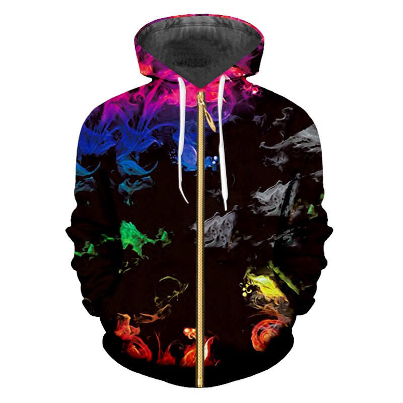 CJLM deportes de ocio Mens Zip sudaderas con capucha 3D Horrible colorido flor impreso hombre cremallera abrigo casual de al por mayor de la ropa