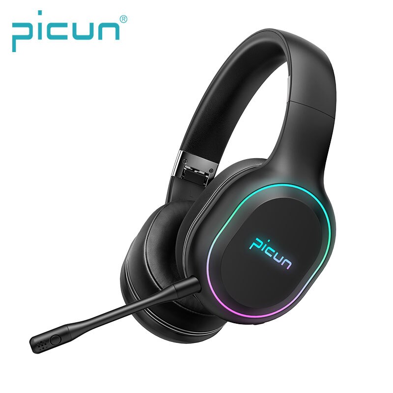 Picun P80S Bluetooth Wireless & Wired Oortelefoon Gaming Hifi Led Licht Sterke Bas Stereo Headset Met Microfoon Mobiele Games Hoofdtelefoon: Black