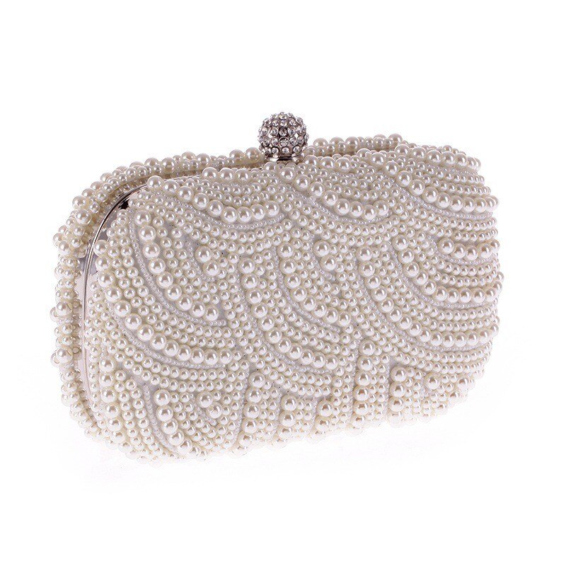 Avondfeest Vrouwen Parels Kralen Clutch Handtas Elegante Dames Bruiloft Kleine Pack Koppelingen Diamanten Hasp Keten Schoudertassen: Pearls White