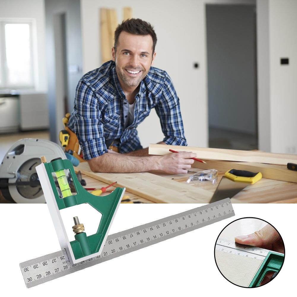 300MM Square Ruler Multi-Function Stainless Steel Combination Measuring Tool With Adjustable Quadric Head