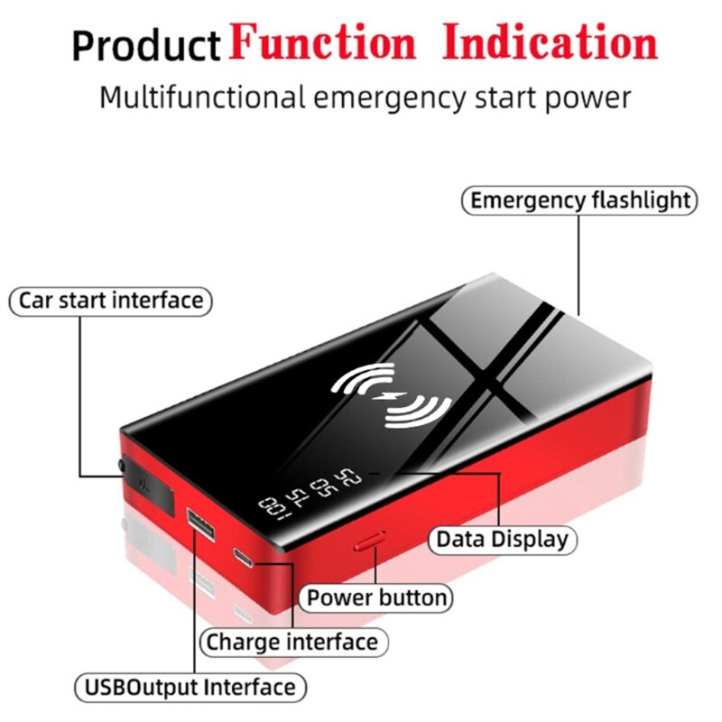 Wireless Charge Car Jump Starter Smart Clip Emergency Battery Booster Power Bank D7YA