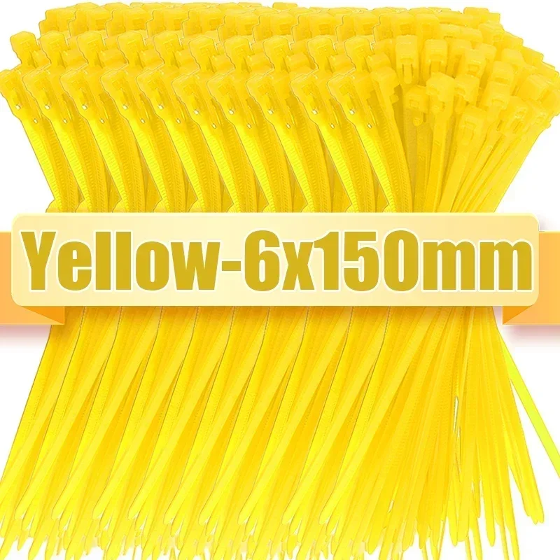 100/1000pcs Releasable Nylon Cable Ties Reusable Adjustable Self-locking Loose Slipknot Zip Tie Organizer Binder Lock Straps: 5x150mm / Yellow