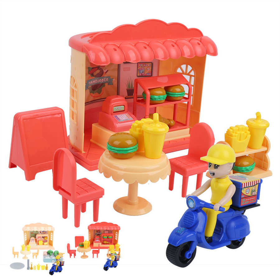 Poppenhuis Meubels Kinderen Pretend Play Speelgoed Zeer Simulatie Barbecue Hamburger Winkel Met Licht 1:12 Hamburger Winkel Speelgoed