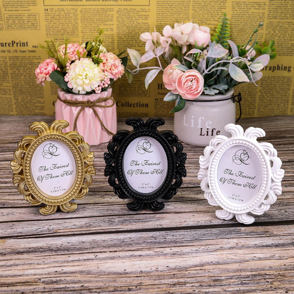 Retro Floral Photo Frame Elliptical Desktop Picture Frame Ornament Small Baroque Photo Holder Photo Prop Wedding Home Decor