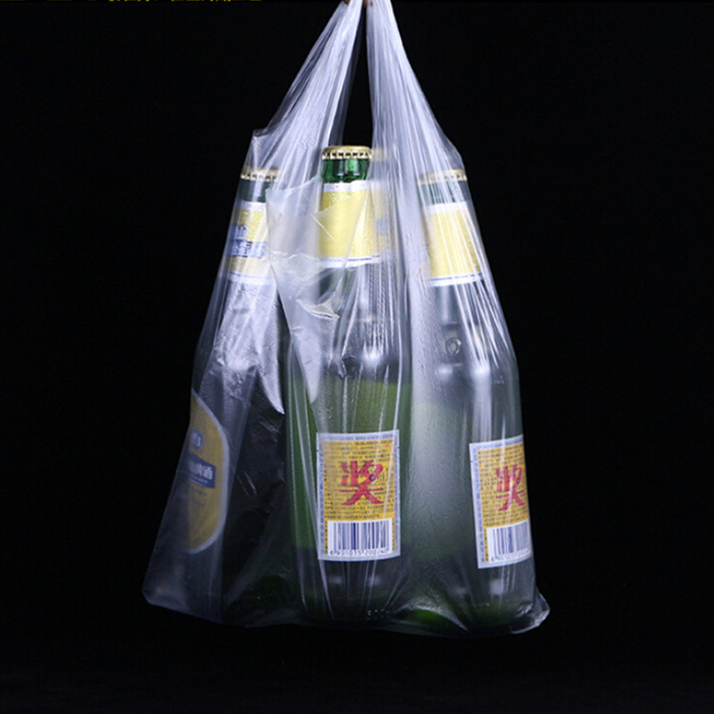 Bolsa de compras de plástico, 100 Uds., bolsas transparentes para supermercado con asa, embalaje de alimentos