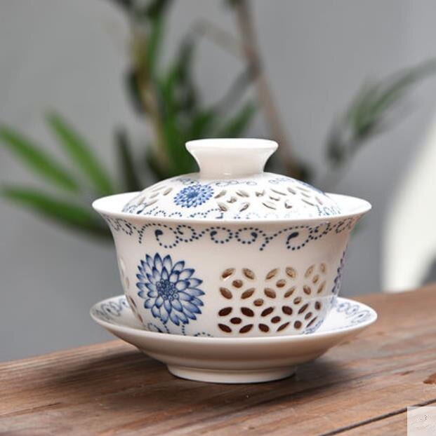 Blauw en wit porselein Theekopjes Keramische Holle Gaiwan Theekop Chinese Kong Fu Thee Set: C