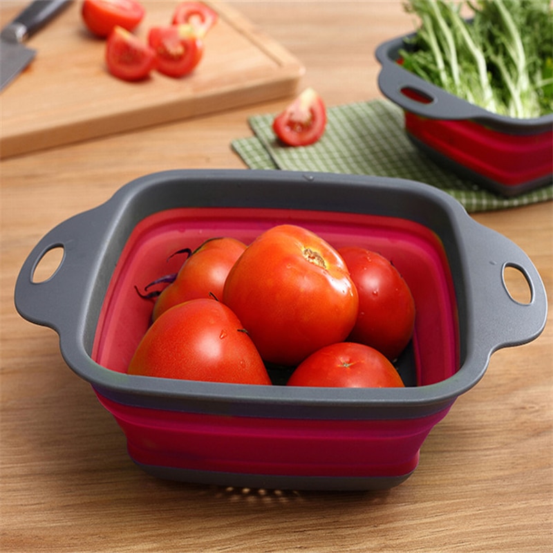 Panier de vidange pliable silicone lavage fruits évier carré égouttoir rond en plastique filtre tamis légumes vannerie YHJ120911
