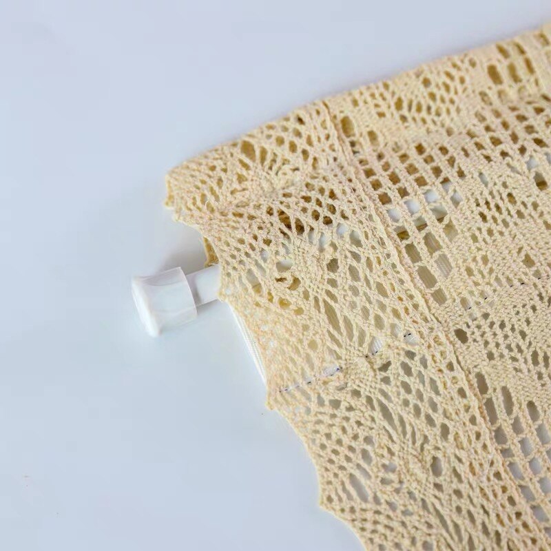 Rideau ballon crocheté en fil de coton beige fait main de style américain, rideau décoratif pour chambre à coucher/salon