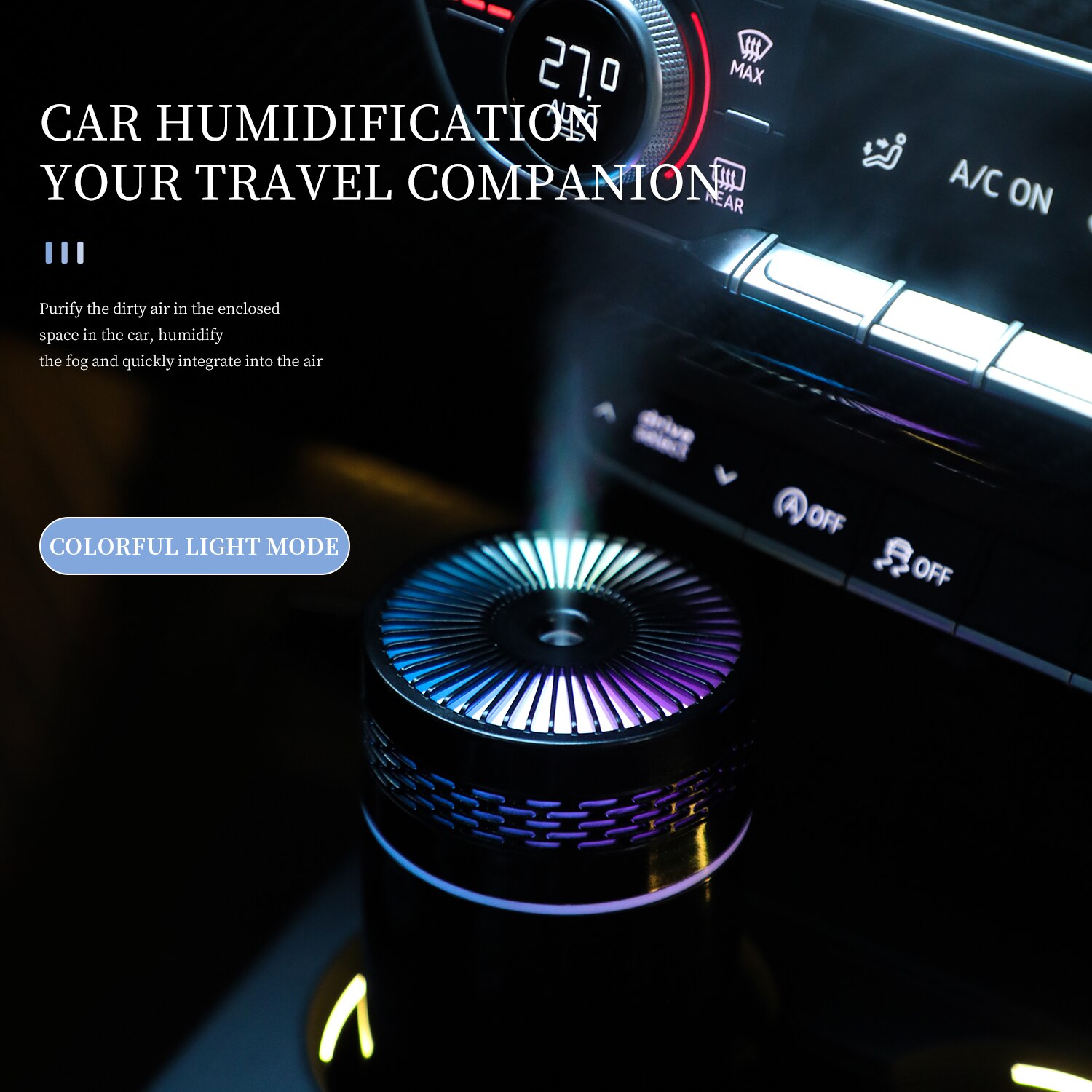 Humidificador de aire portátil para coche, minihumidificador de niebla con luz LED, alimentado por USB, difusor de aceite esencial para dormitorio y viaje, 250ML
