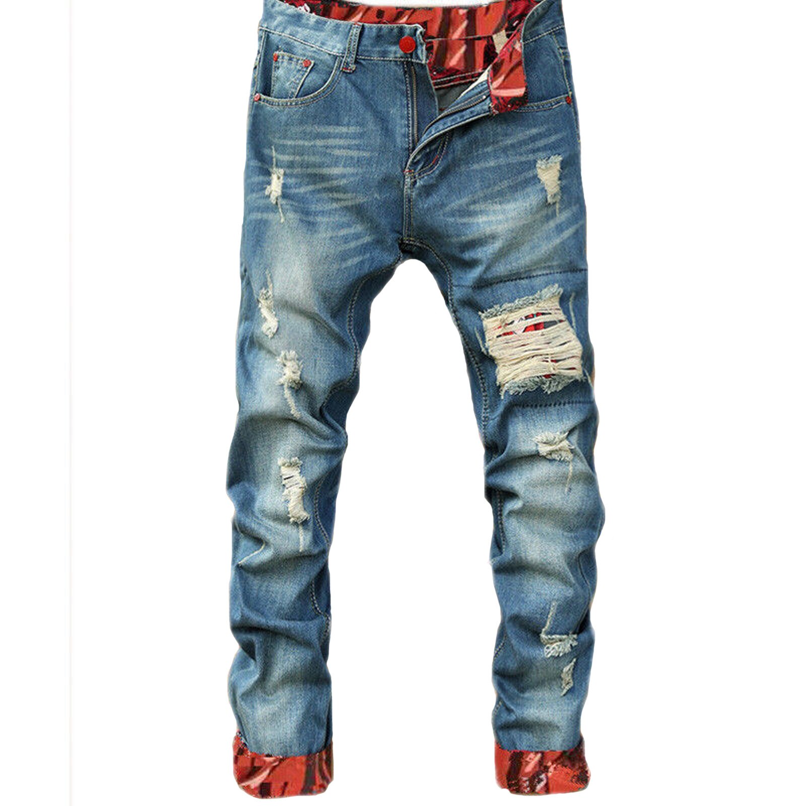 Men's Casual Straight Jeans Mid-rise Slim-fit Ripped Jeans Men's Jeans Men's Casual Jeans Мужские Комплекты: S