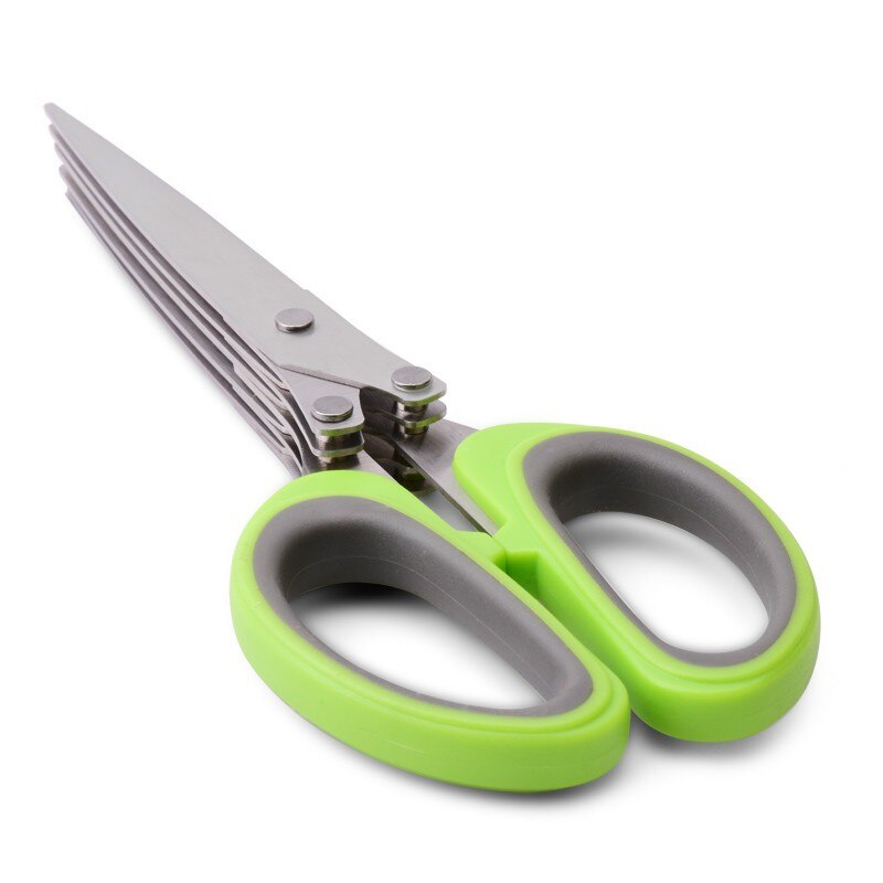 5 Lagen Rvs Multilayer Kitchenscissors Gehakte Groene Ui Groente Gesneden Kruid Kruiden Schaar