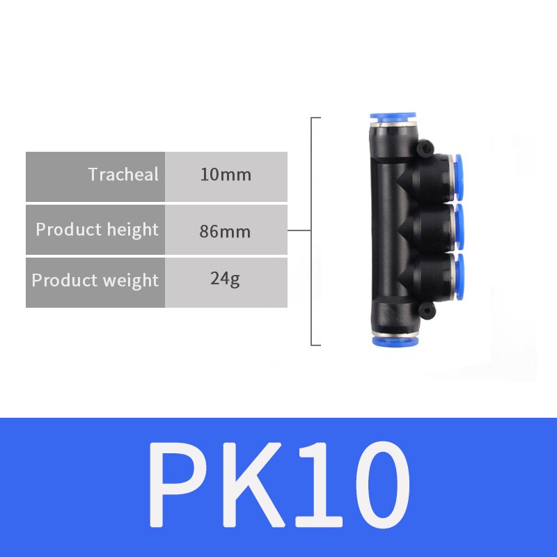 Pneumatic fittings five-way connector PK 4mm-12mm air water hose tube one-touch straight plug plastic quick connector fittings: PK10