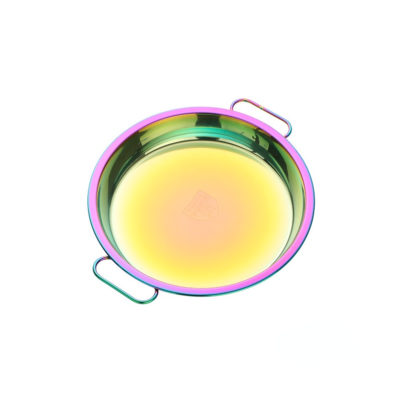 304 Stainless Steel Plate Color Plate Disc with Handle Steam Plate Stainless Steel Liangpi Plate Kithchenware: S Gradient