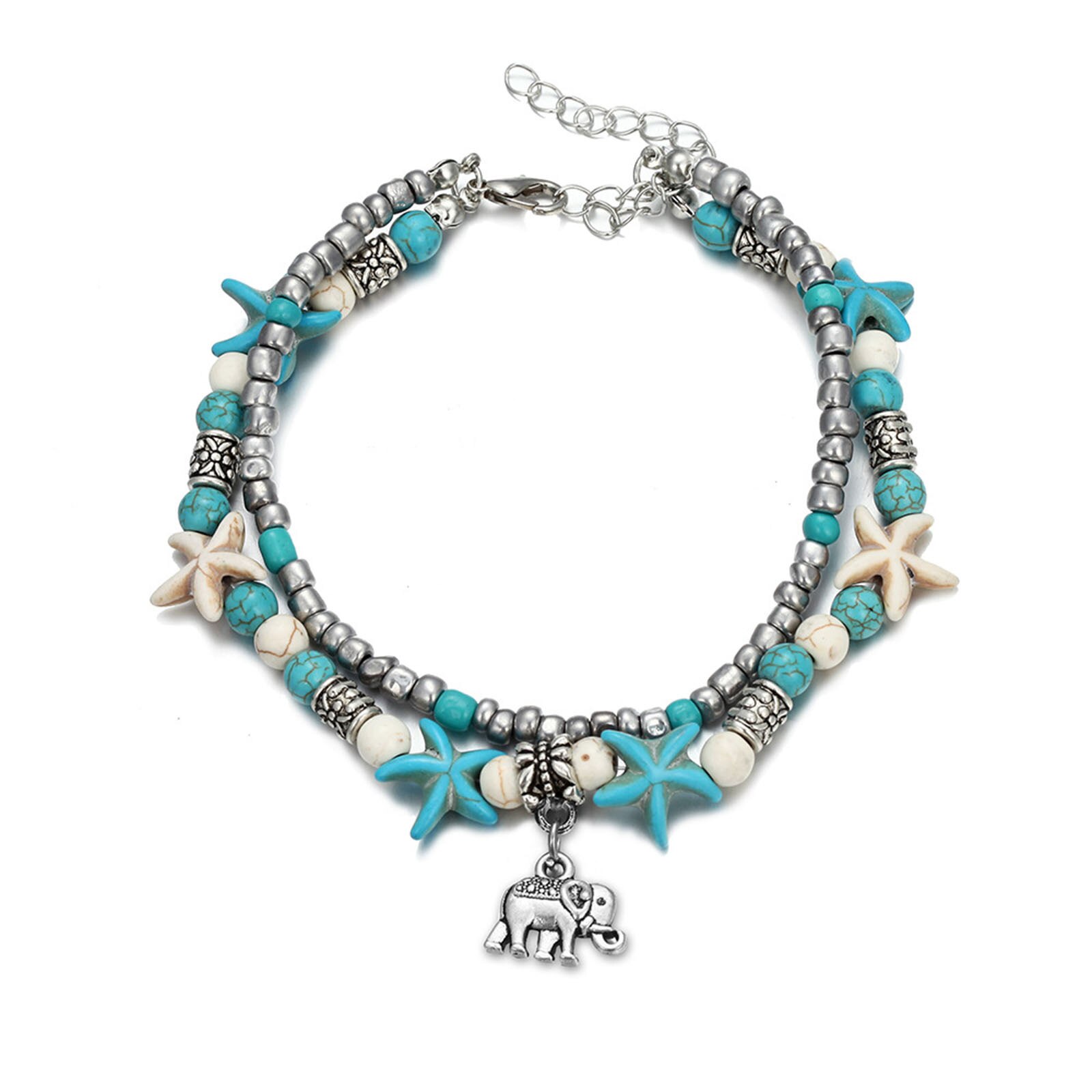 Bohemian Zilver Kleur Rijst Kralen Blauwe Zeester Enkelbanden Voor Vrouwen Strand Enkelbandje Been Armband Foot Chain Boho Sieraden Sandalen: 3