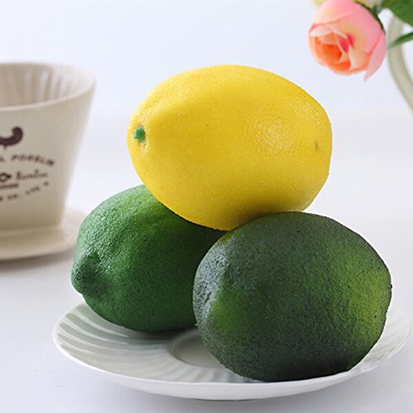Paquete de 8 limas artificiales para limones falsos, frutas para relleno de jarrones, decoración de de cocina para el hogar, amarillo y verde