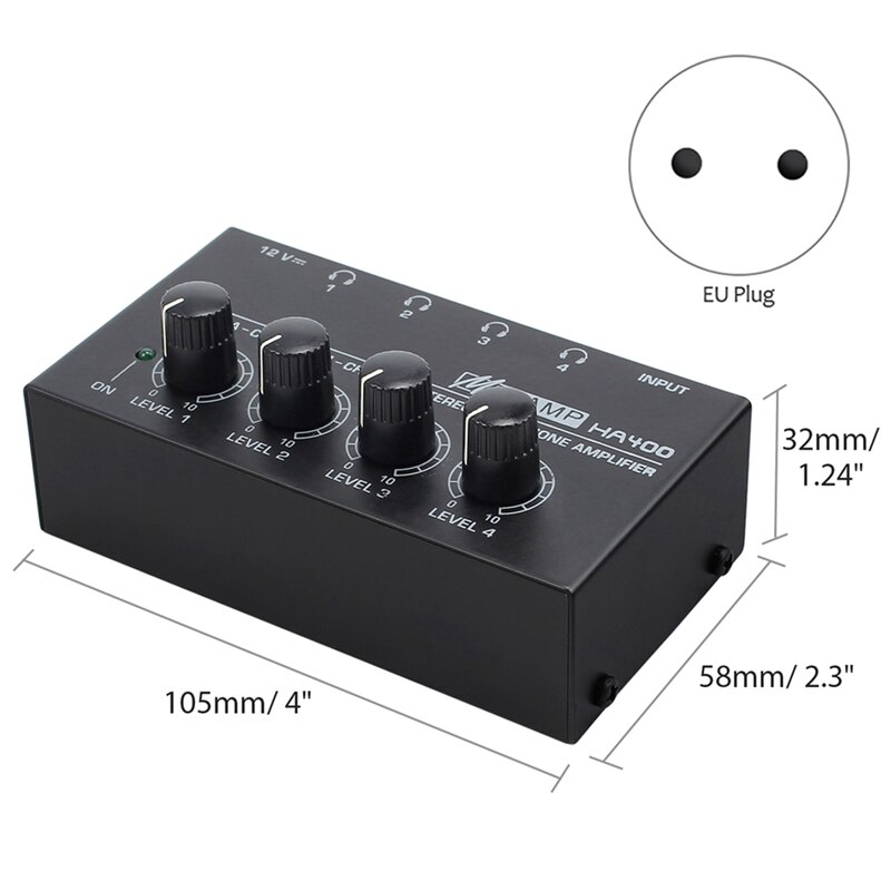 4- kanaals hoofdtelefoon stereo audioversterker, ultracompact, met voedingsadapter (eu-stekker)