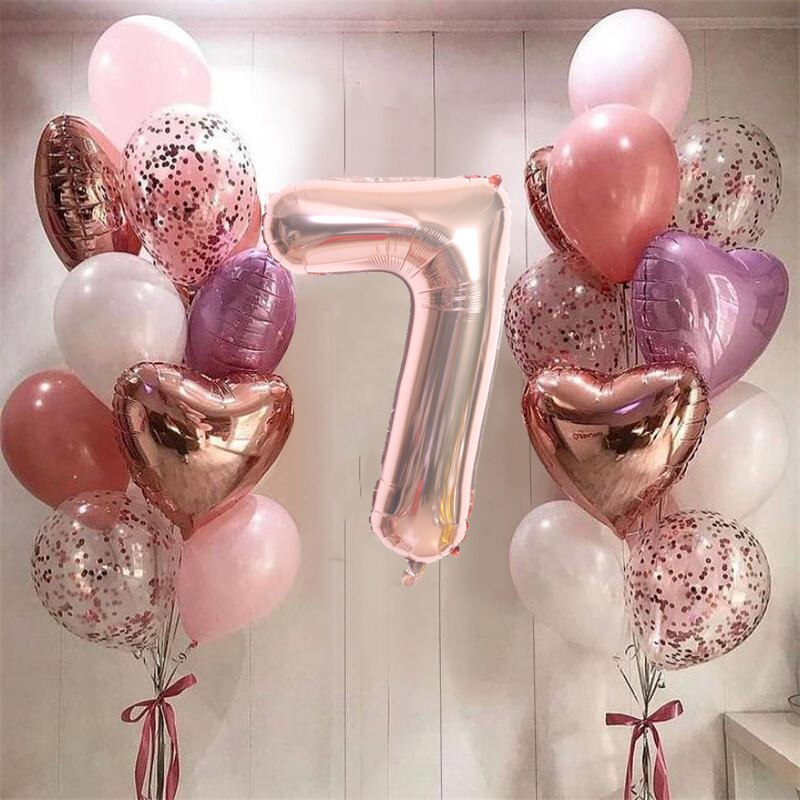 21pcs 32 inch Number Foil Balloons Latex Confetti Helium Balloons Wedding Birthday Party Decoration Supplies Baby Shower Globos: rose gold 7