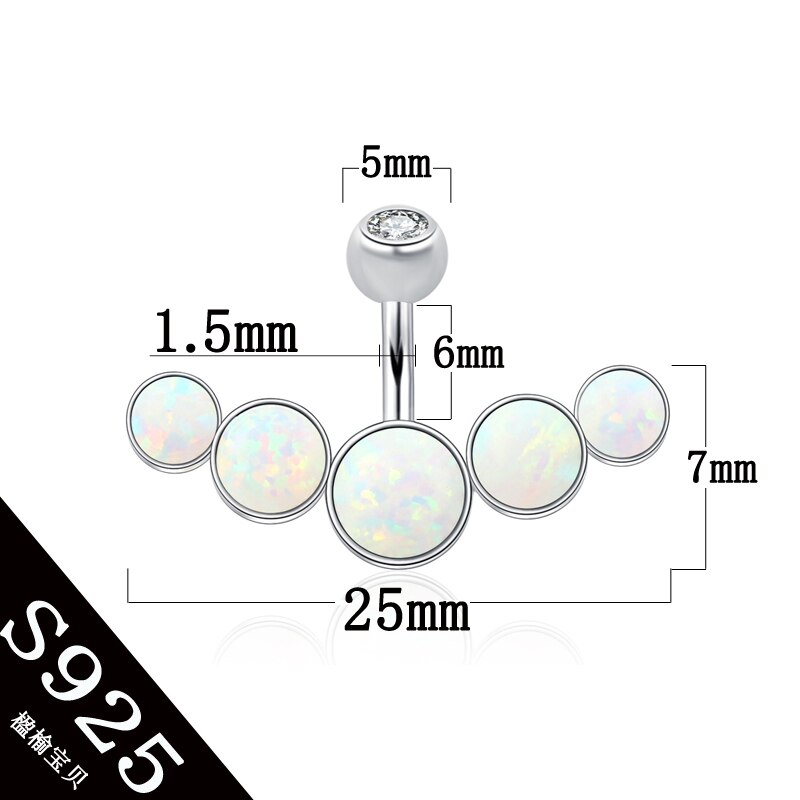 925 sterling silver anello del tasto di pancia white opal pietre dei monili del corpo delle donne S925 6 8 10 millimetri pin lunghezza no allergico piercing all&#39;ombelico: PIN length 6mm