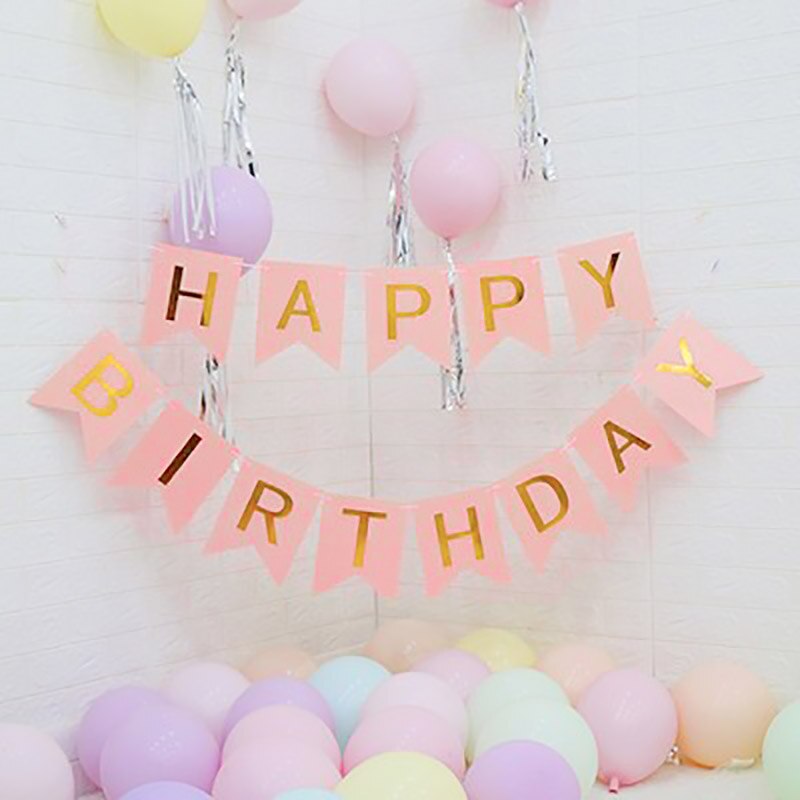 Rosa feliz aniversário papel banner primeiro aniversário decorações da festa de aniversário crianças 1st bebê menina adulto azul branco preto guirlanda suprimentos: W0001-29
