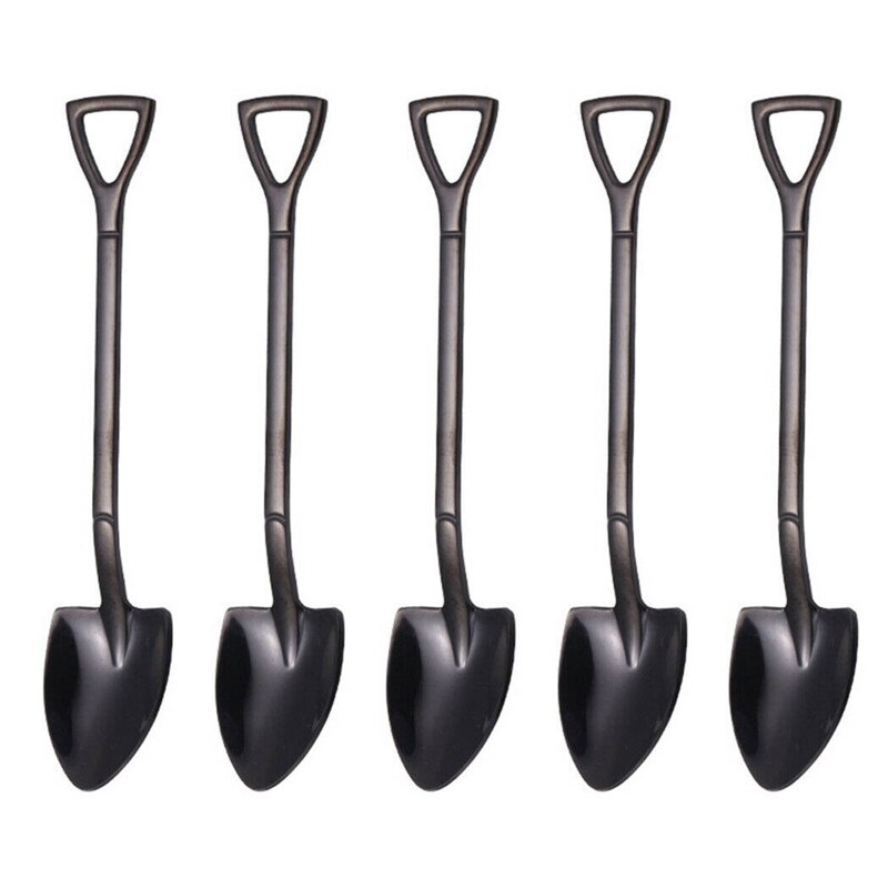 5 Pcs Tea Spoon stainless Steel Cake Fruit Spoons For Dessert Small Coffee Scoop Gold Dessert Tools for Snack Dinnerware: HG46984BK