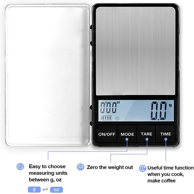 Pocket Coffee Scale with Timer Digital Gram Scale with Large LCD Screen Espresso Coffee Scale with Tare Function 1KG/0.1g