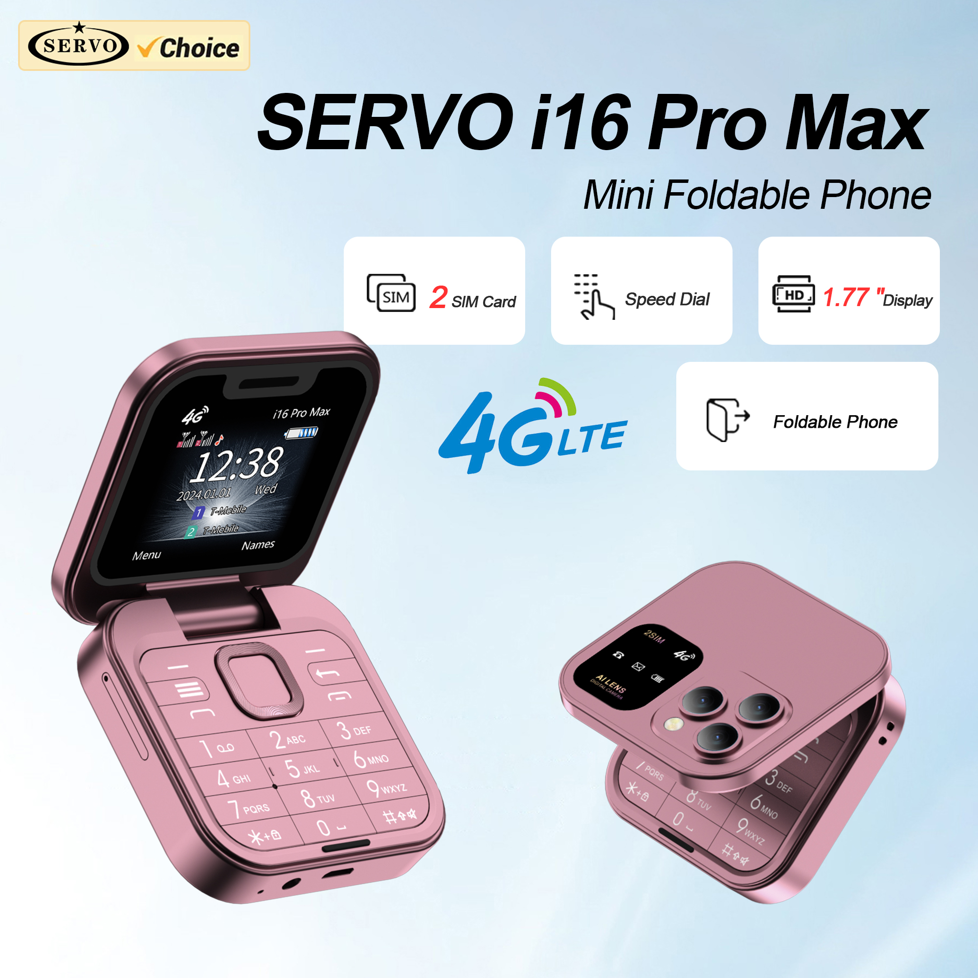 2025 SERVO i16 Pro Max 4G Mini teléfono móvil plegable velocidad Dial lista negra linterna grabación de llamadas 2 SIM plegable caja pequeña teléfonos