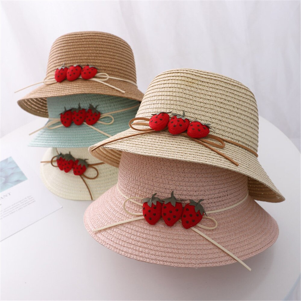 Chapeau de paille d'été pour enfants, mignon, fraise, pour la plage, pour filles de 3-8 ans