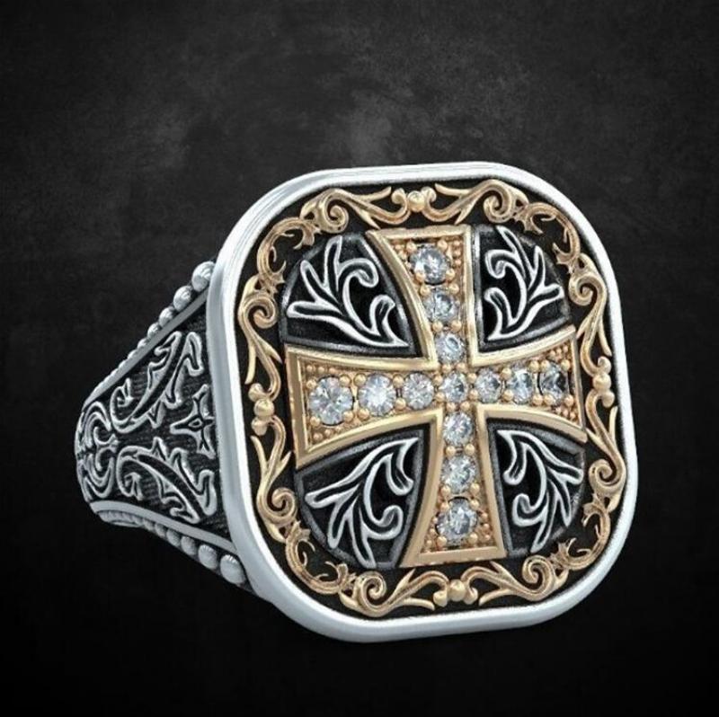 Vintage Medieval Kreuzzüge Templer Kreuz Abzeichen Punk Ring Glamour männer Rock Partei Schmuck