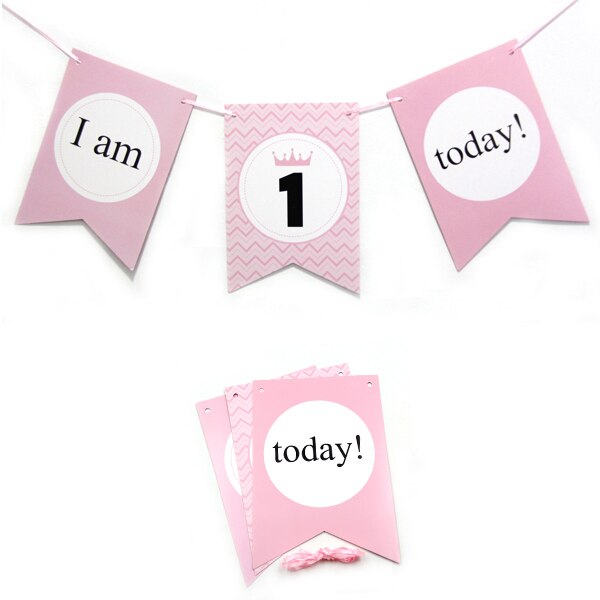 1Set "Ik Ben 1 Vandaag" Roze/Blauw Papier Banner Garland Baby Jongen Meisje Voor Mijn Eerste baby Douche Een Jaar Verjaardagsfeestje Decoratie: Crown Pink