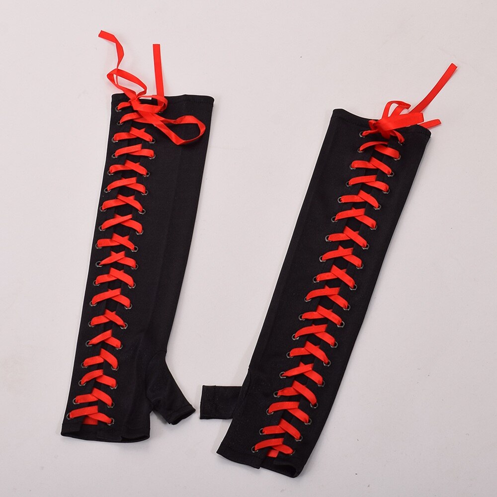 1 para kobiet impreza punk sznurowane rękawiczki retro długość ramienia bez palców satynowe rękawy z nadrukiem