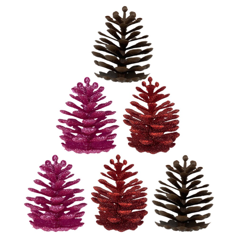 6 stuks kerstversiering in de vorm van dennenappels, kerstboomhanger, feestartikelen (willekeurige kleur): Default Title